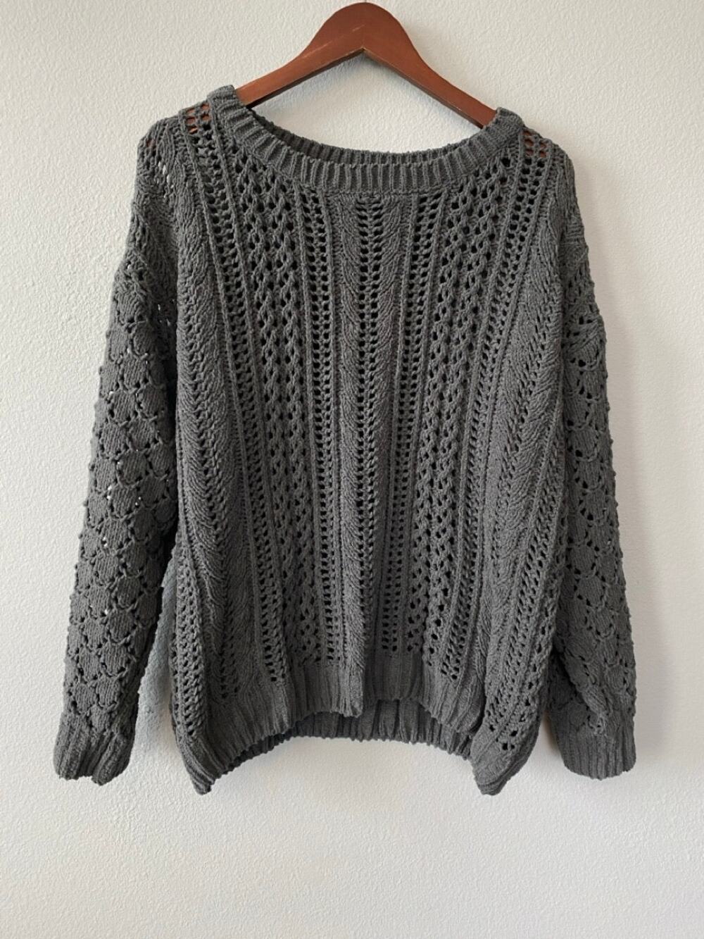 LuLaRoe Womens Oversized Chunky Crochet Knit Sweater 2XL Gray Boho Pullover